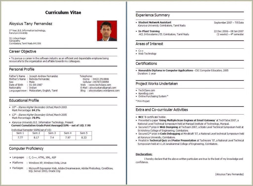 Resume Download In Ms Word For Fresher