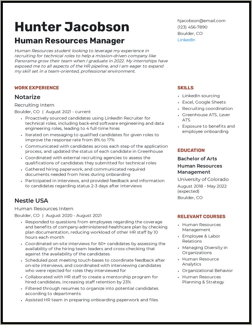Resume Example For College Student With No Experience