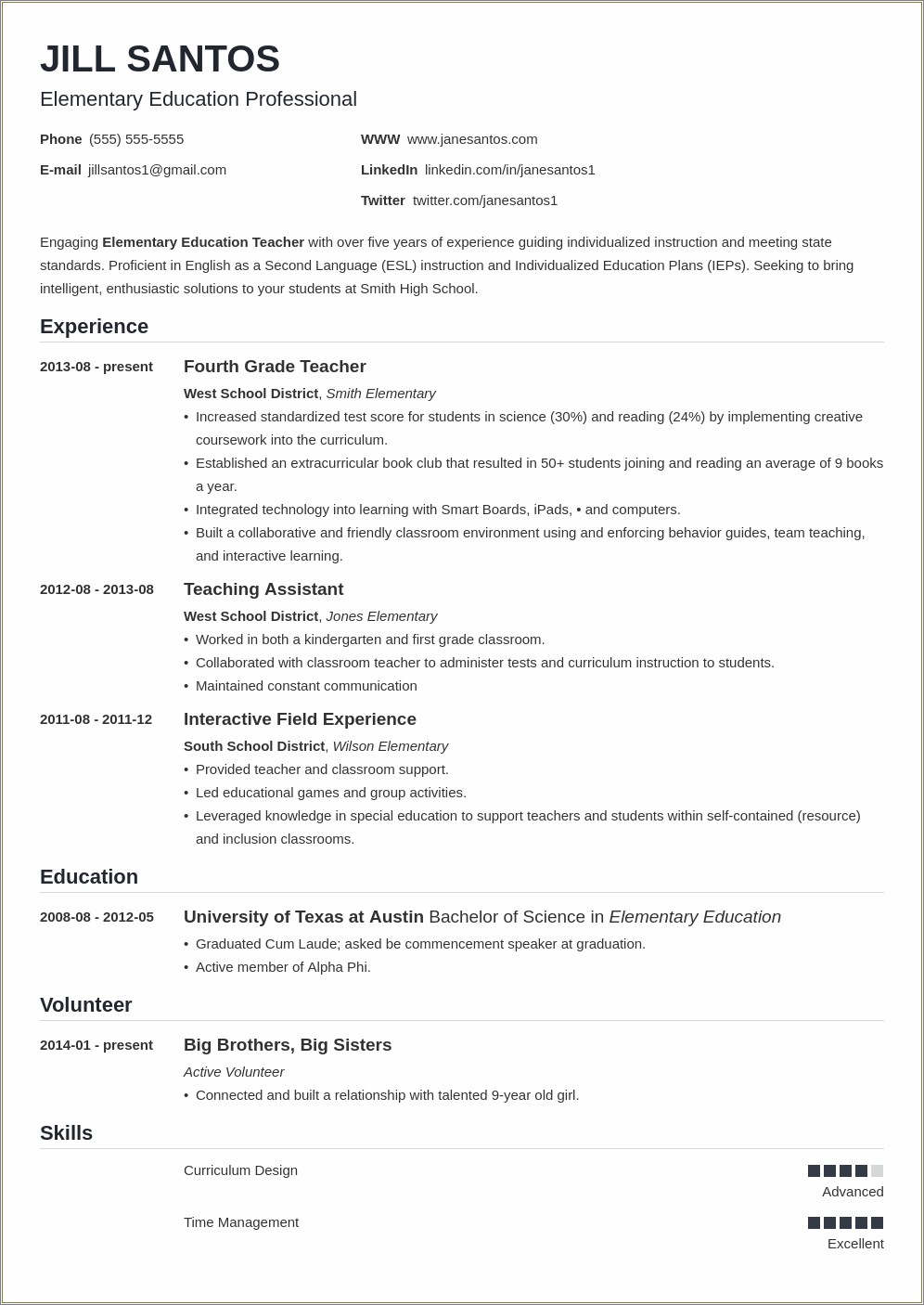 Resume Example For Secondary Physical Education Teacher