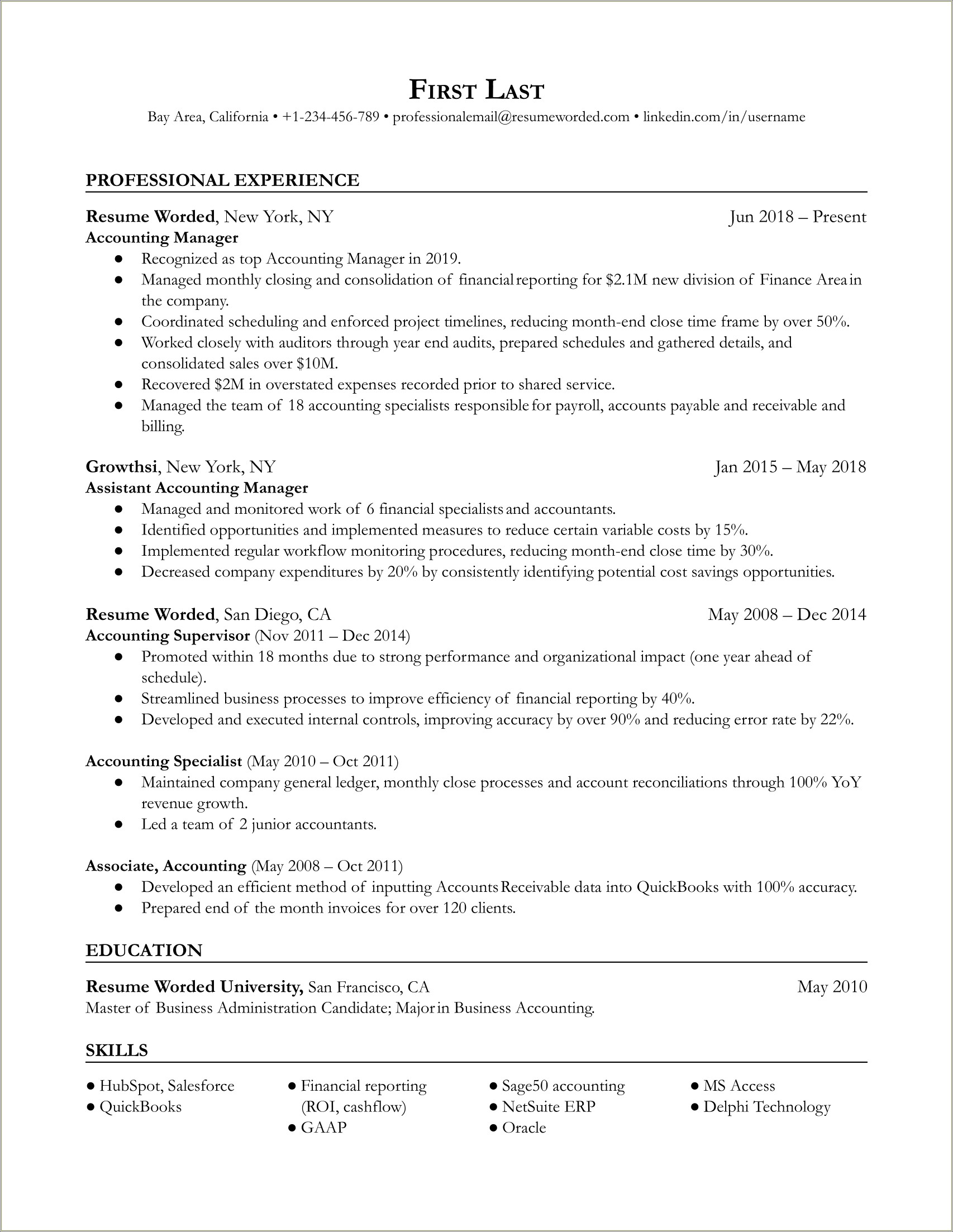 Resume Example Wording Healthcare Audit Manager