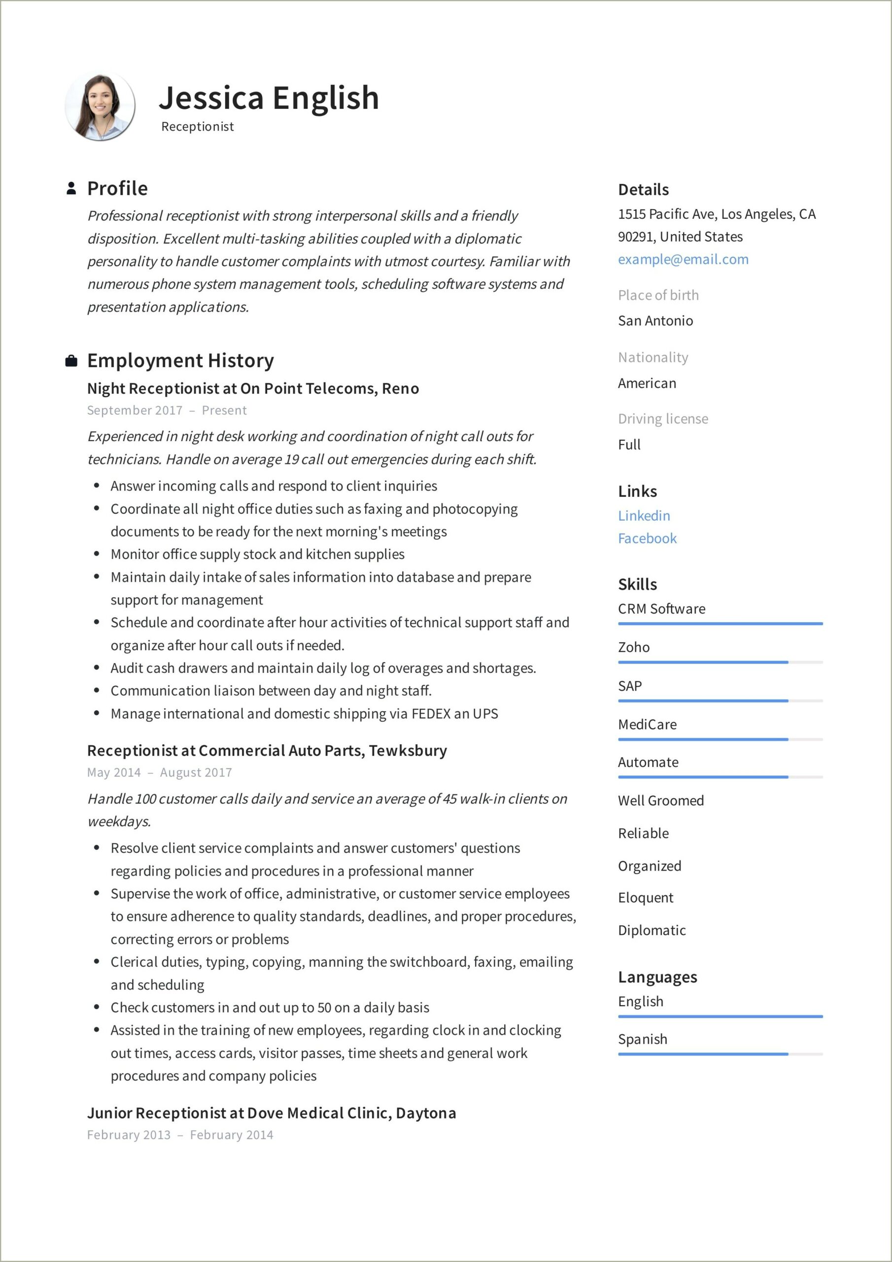 Resume Examples For Car Dealership Receptionist