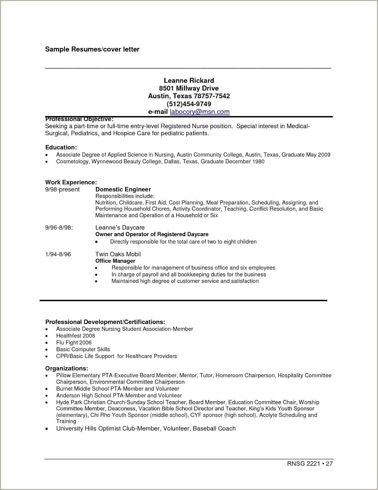 Resume For A Daycare Worker Entry Level