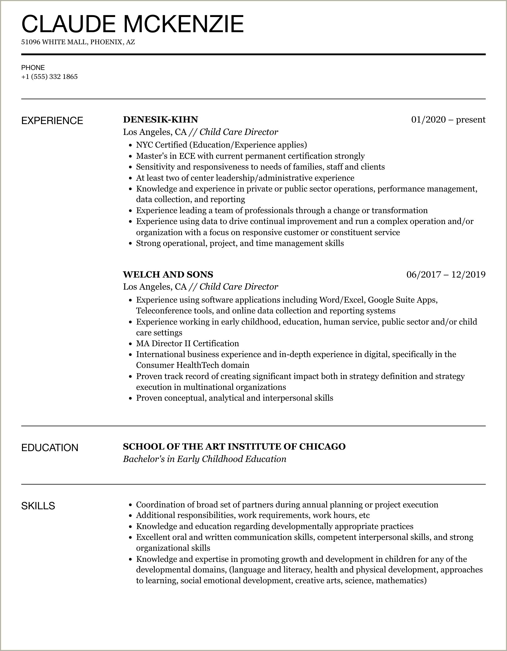 Resume For A Daycare Worker Objective