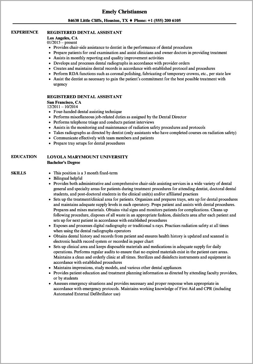 Resume For A Dental Assistant With No Experience