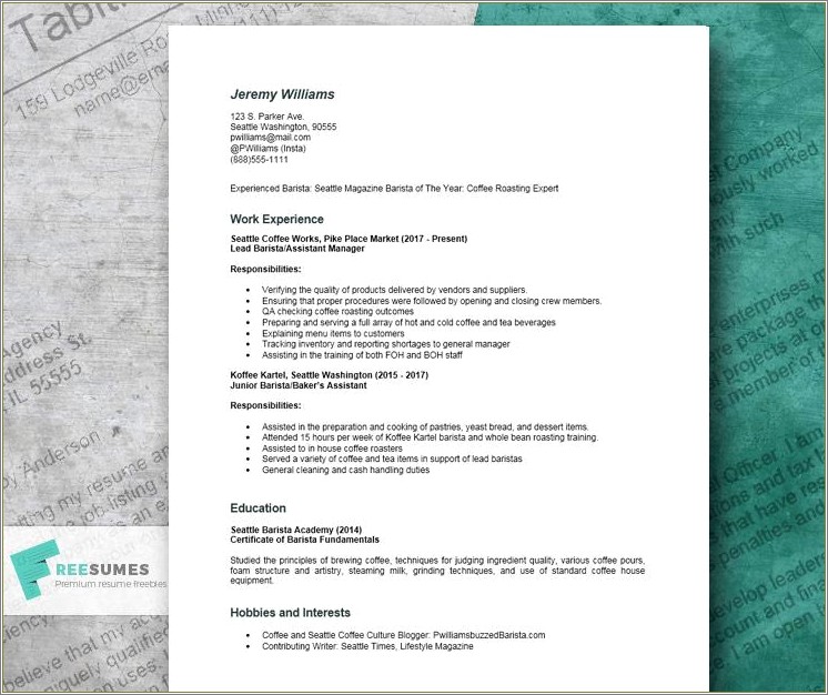 Resume For Coffee Shop No Experience