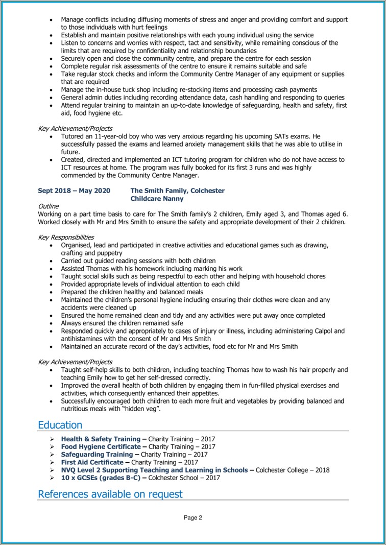 Resume For Daycare Teacher With No Experience