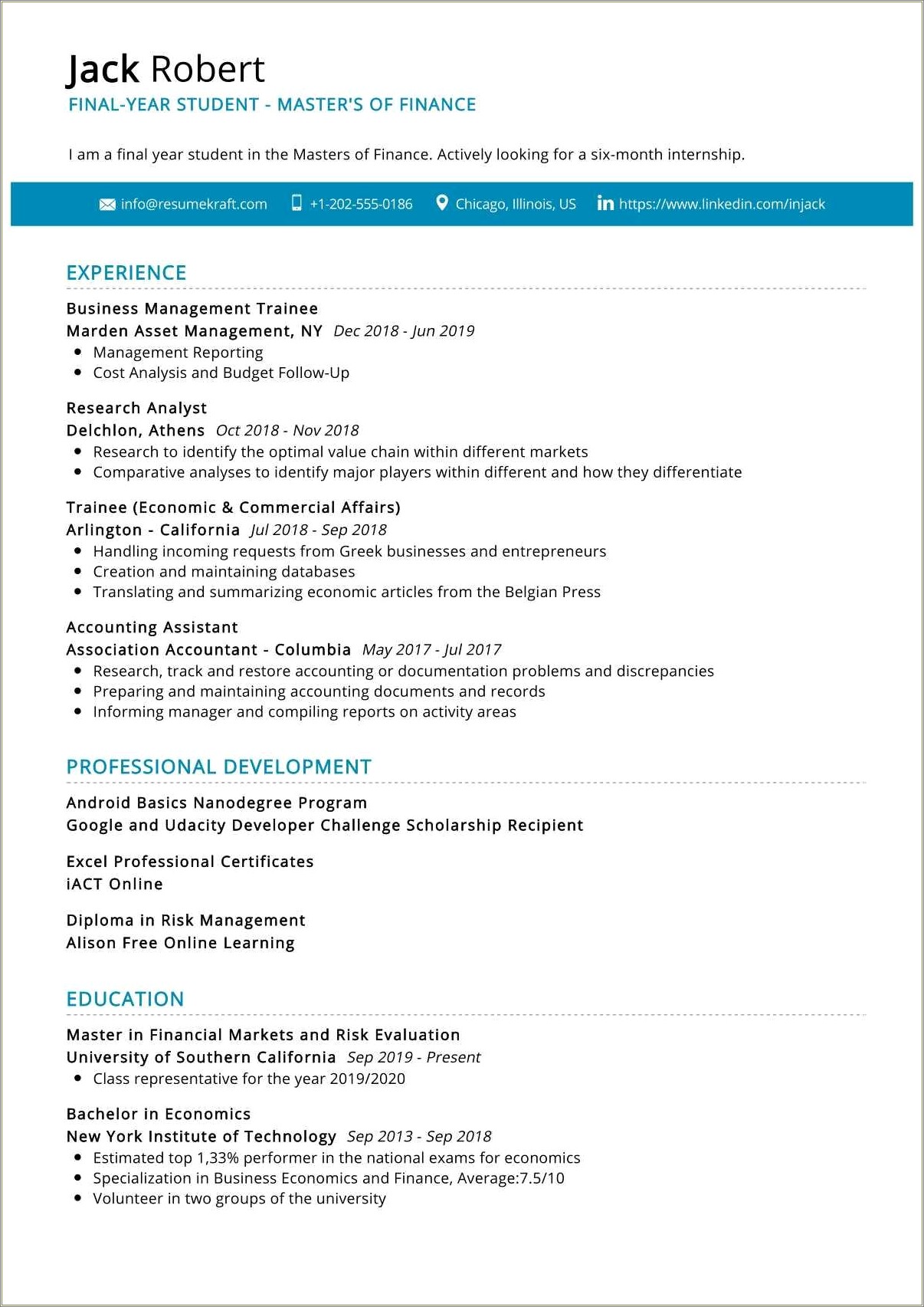 Resume For Internship College Student Template