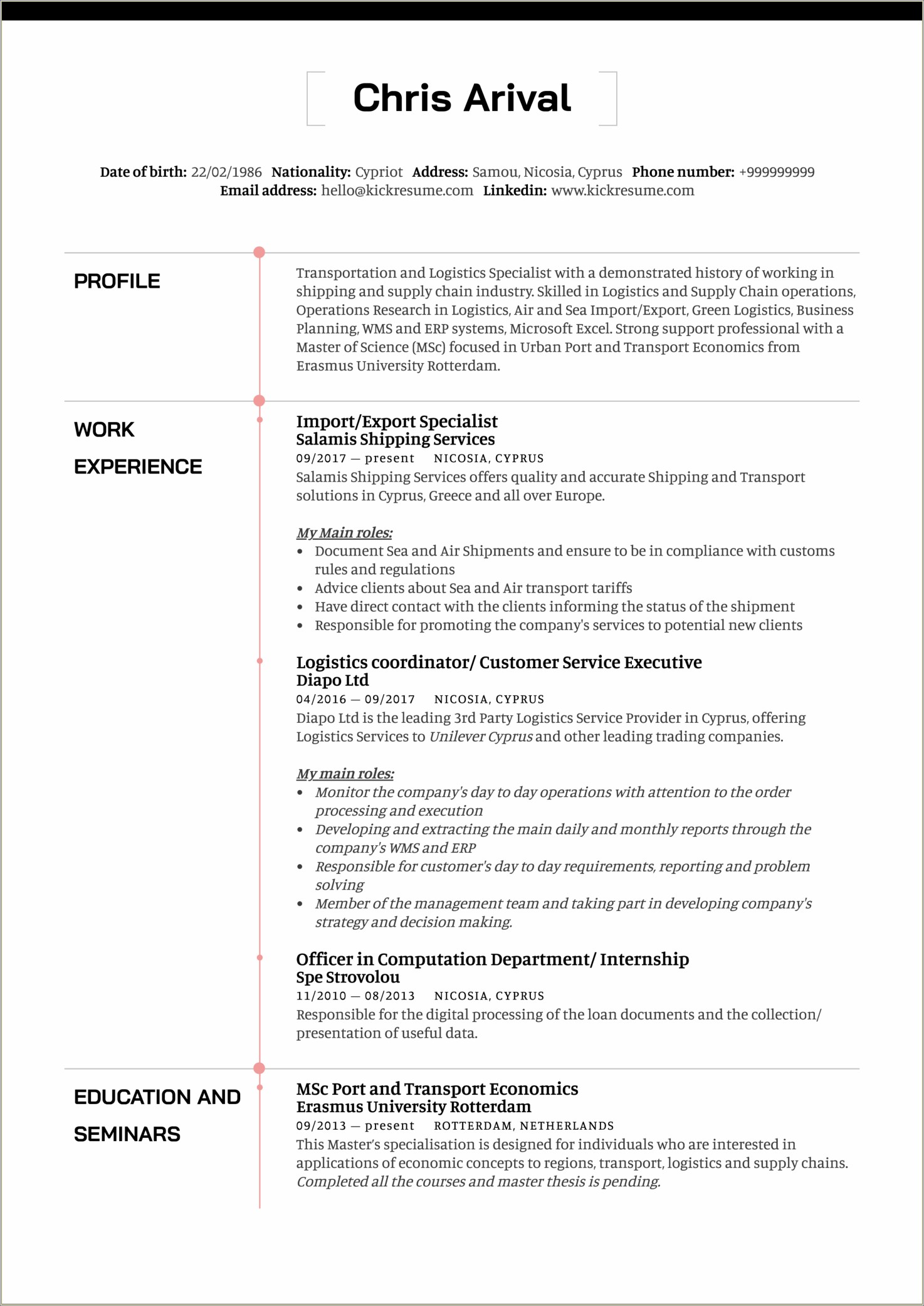 Resume For Supply Chain Management Fresher
