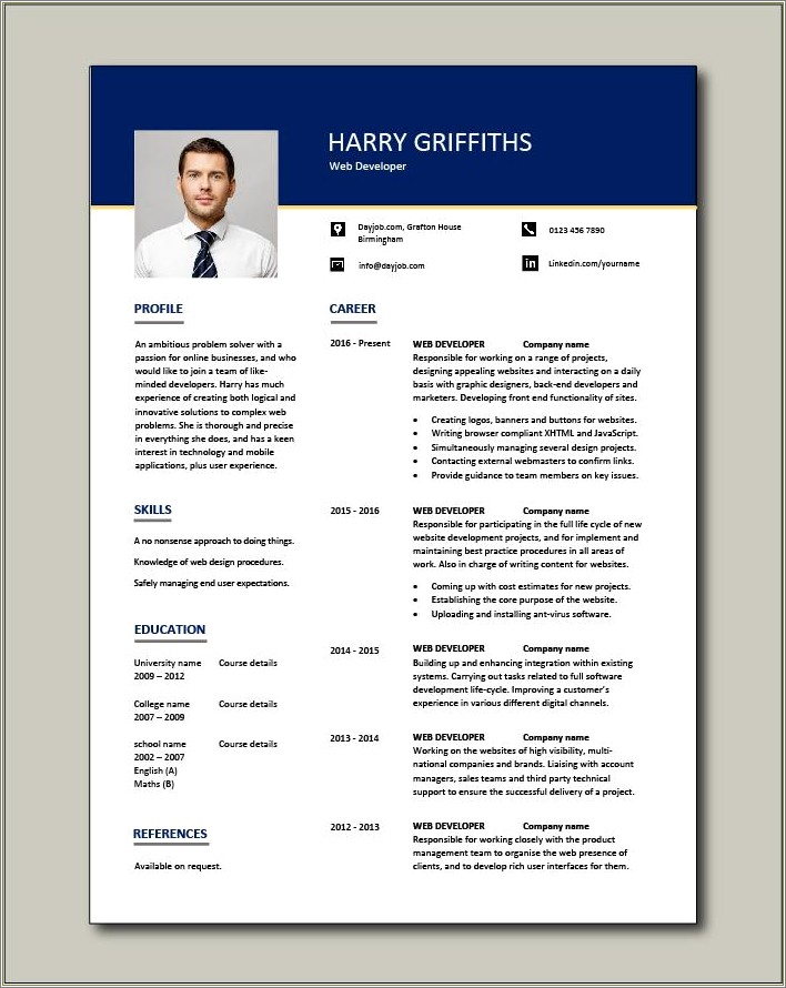 Resume For Web Developer Without Experience
