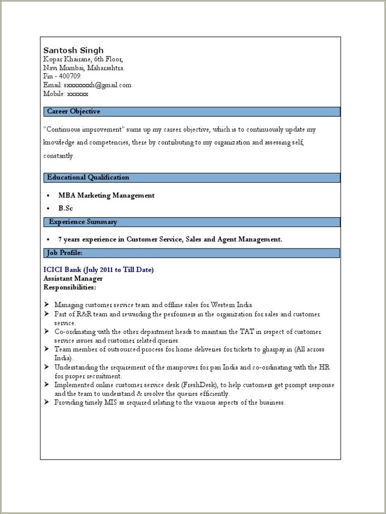 Resume Format For Bank Jobs For Freshers Pdf