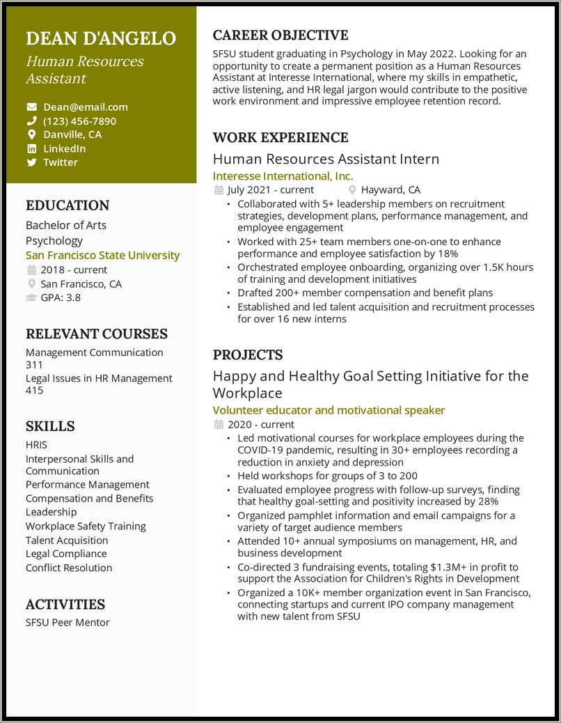 Resume Objective Examples Entry Level Hr