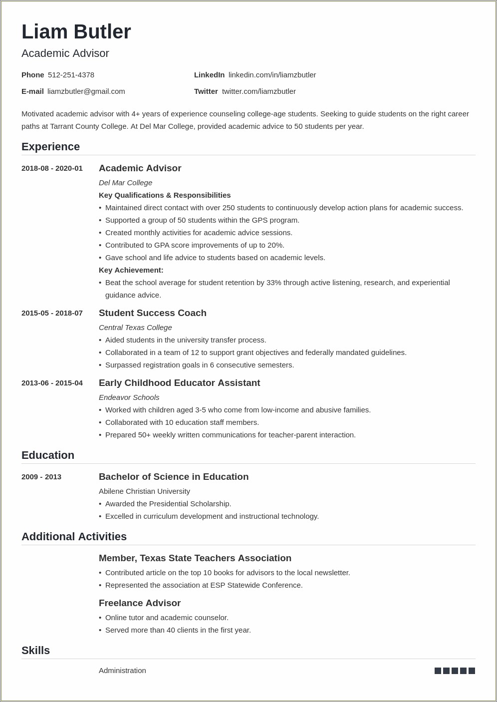 Resume Objective Examples For Academic Advisor