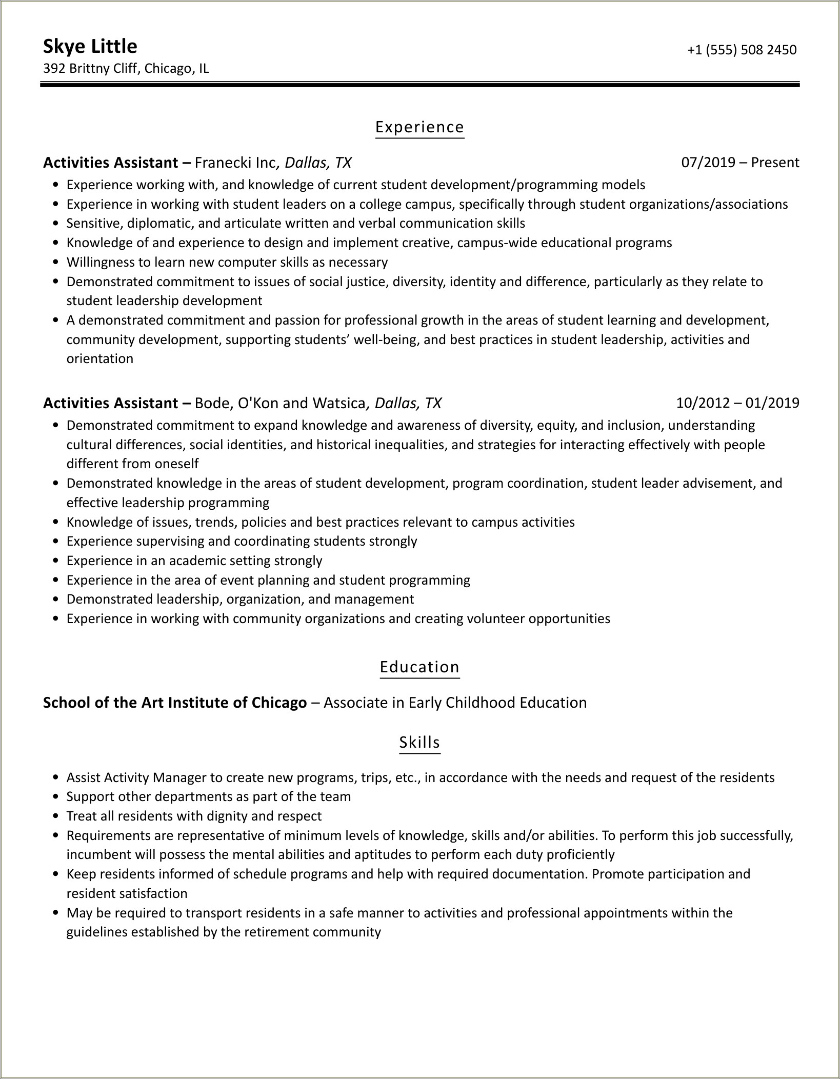 Resume Objective Examples Memory Care Dementia