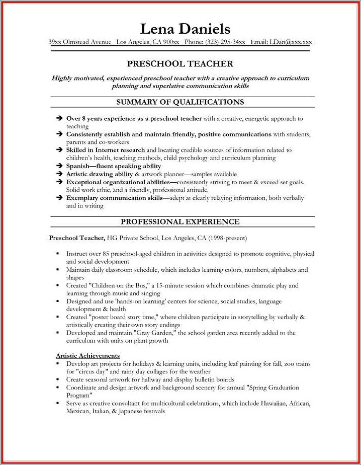 Resume Of Elementary Teacher Without Experience