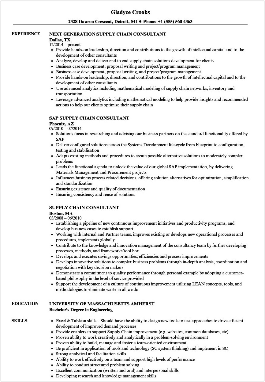 Resume On Peoplesoft Supply Chain Management