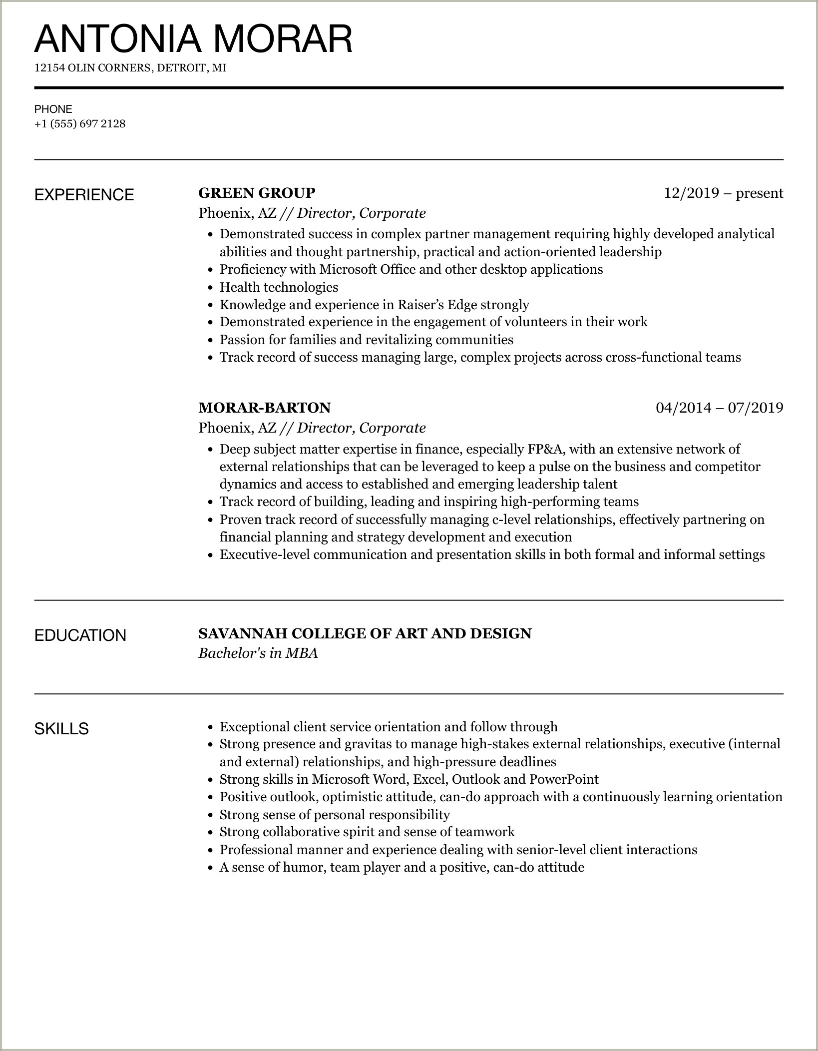 Resume Sample Director Corporate And Foundation