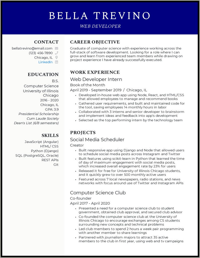 Resume Sample For Freshers Computer Science Engineers