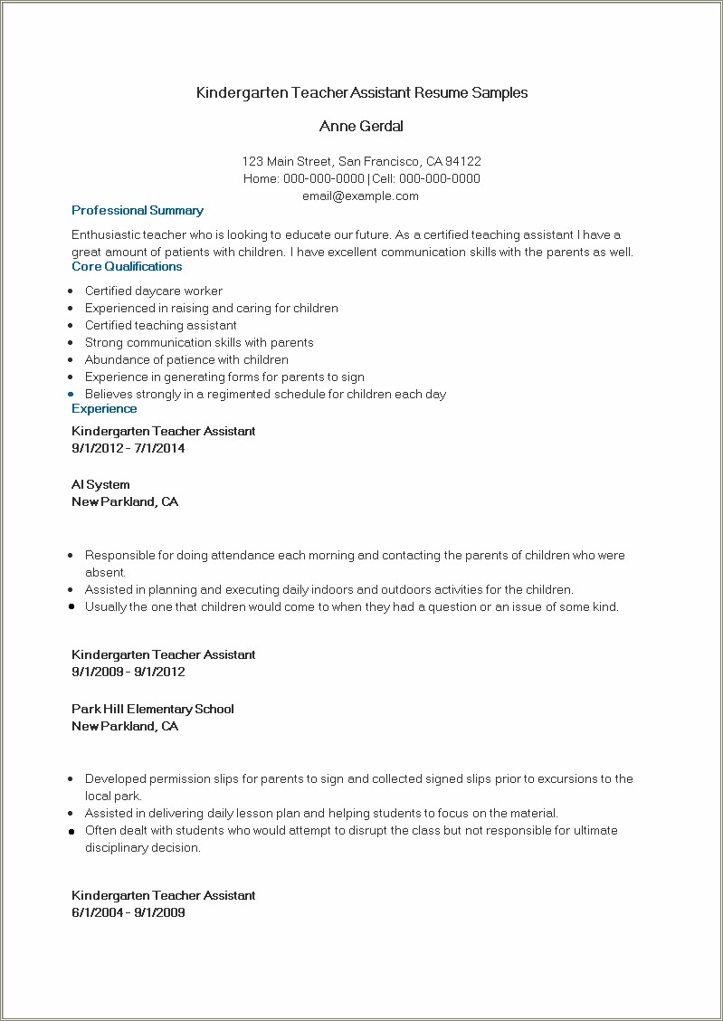 Resume Skills And Abilities For Daycare Worker