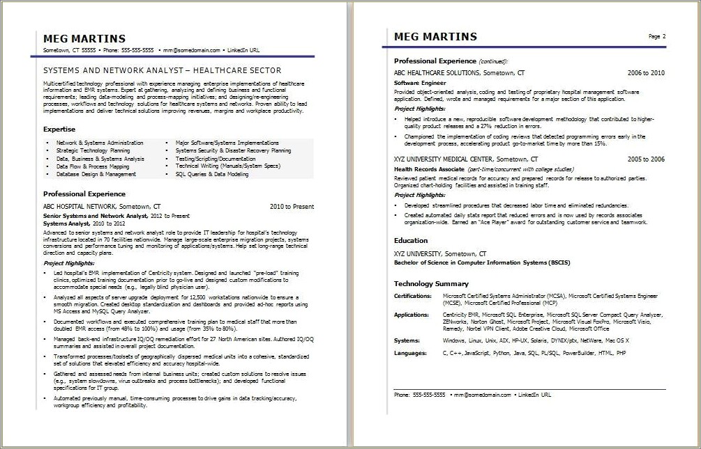 Resume Summary Examples Business Systems Analyst