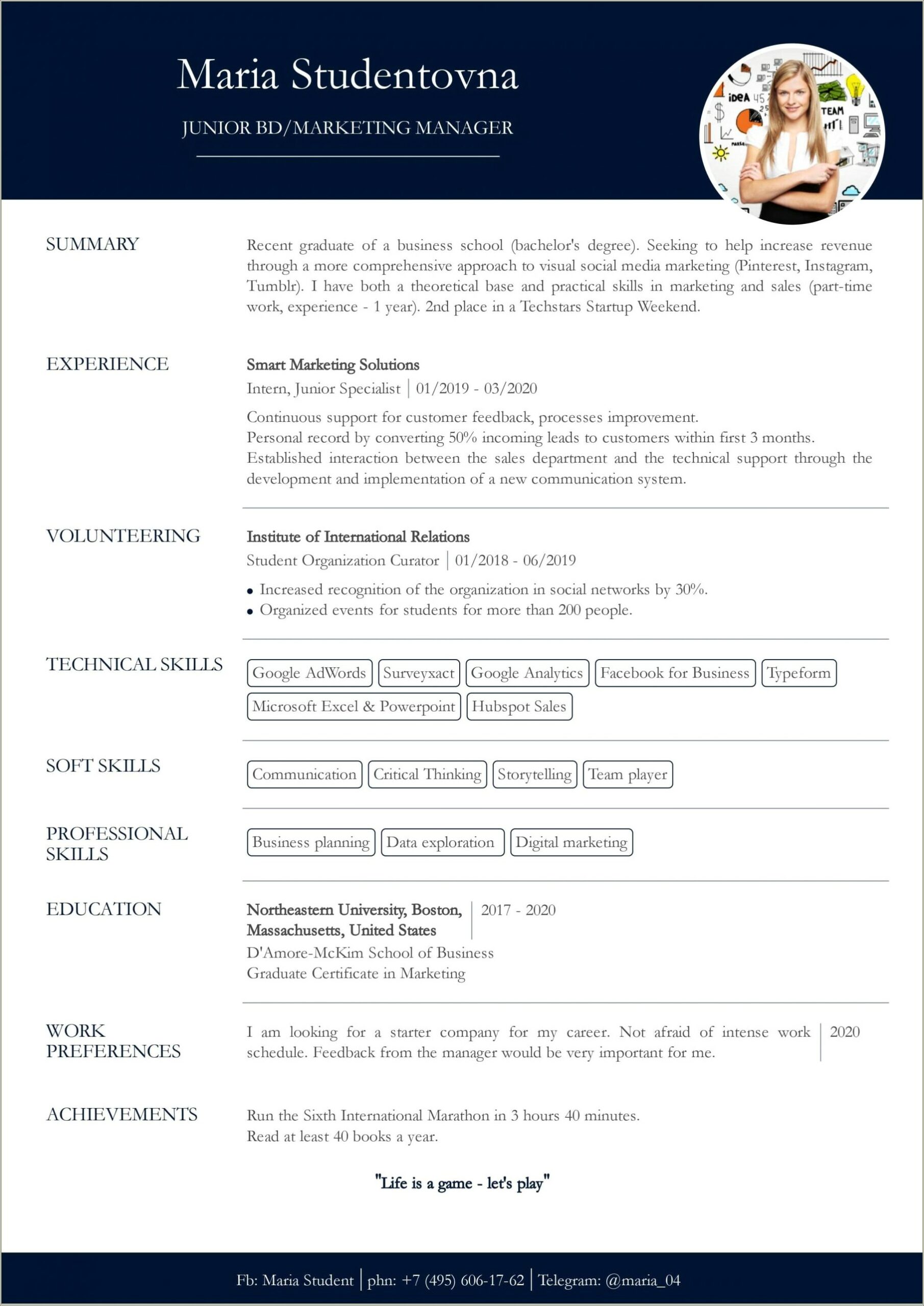 Resume Template New College Student No Work Experience