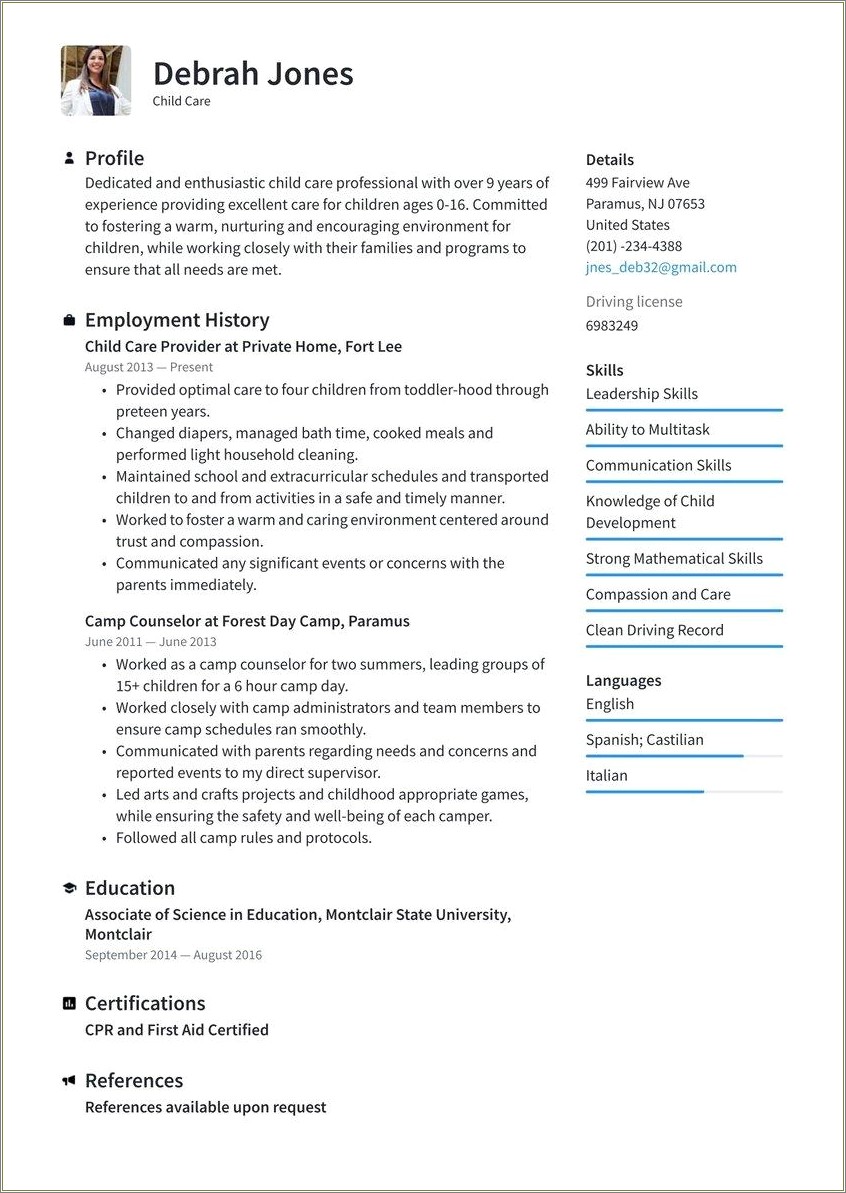 Resume Things For A Daycare Worker