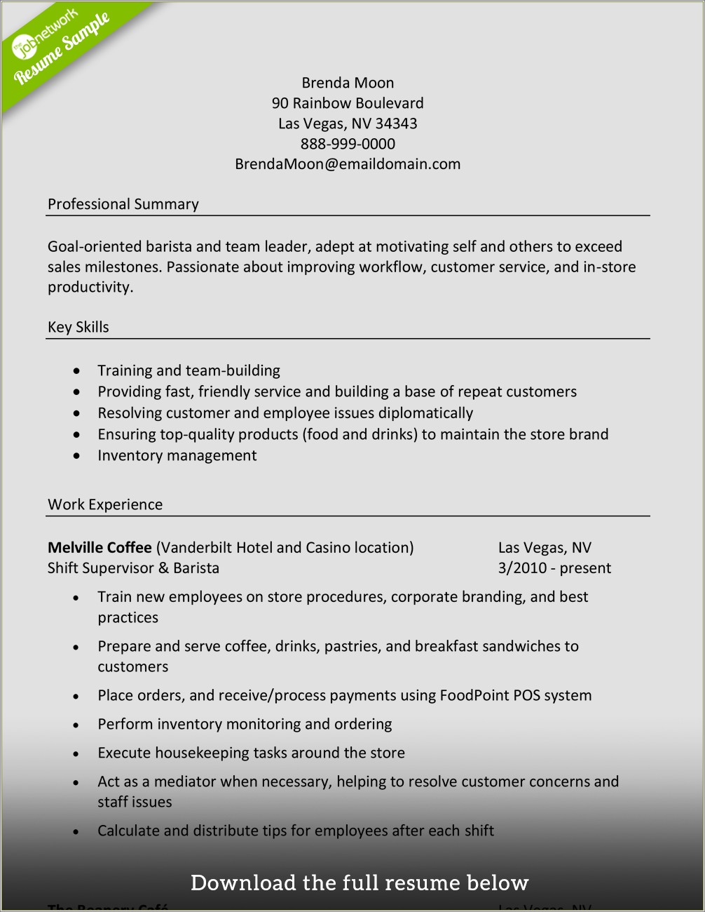 Resumes Of Management Team Members For Coffee Shop