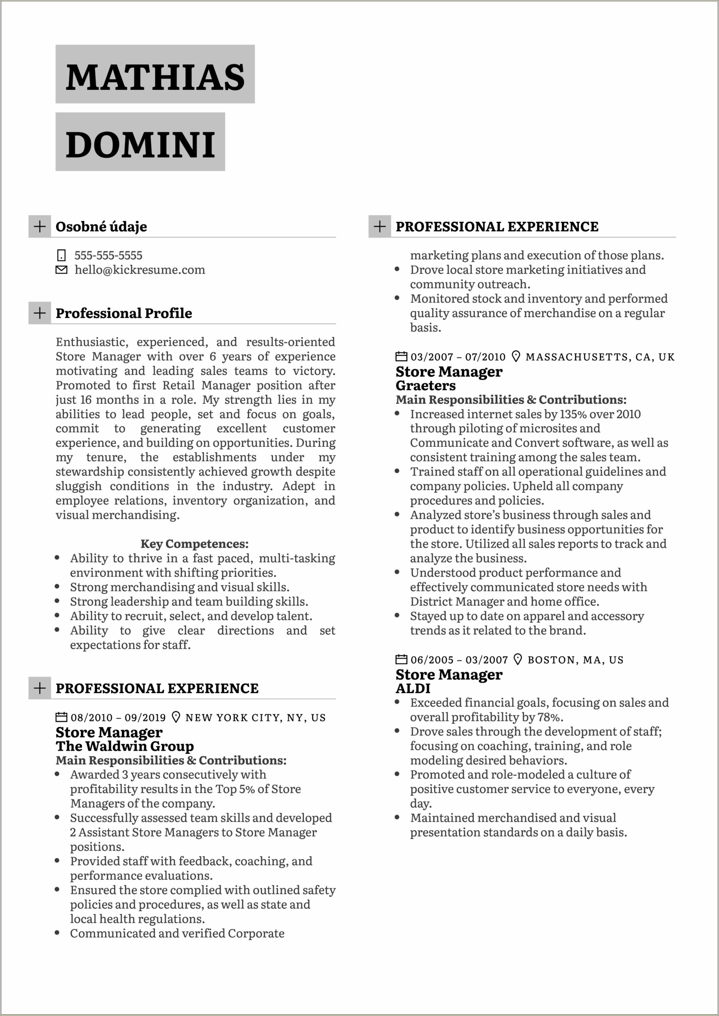 Retail Department Manager Job Description For Resume
