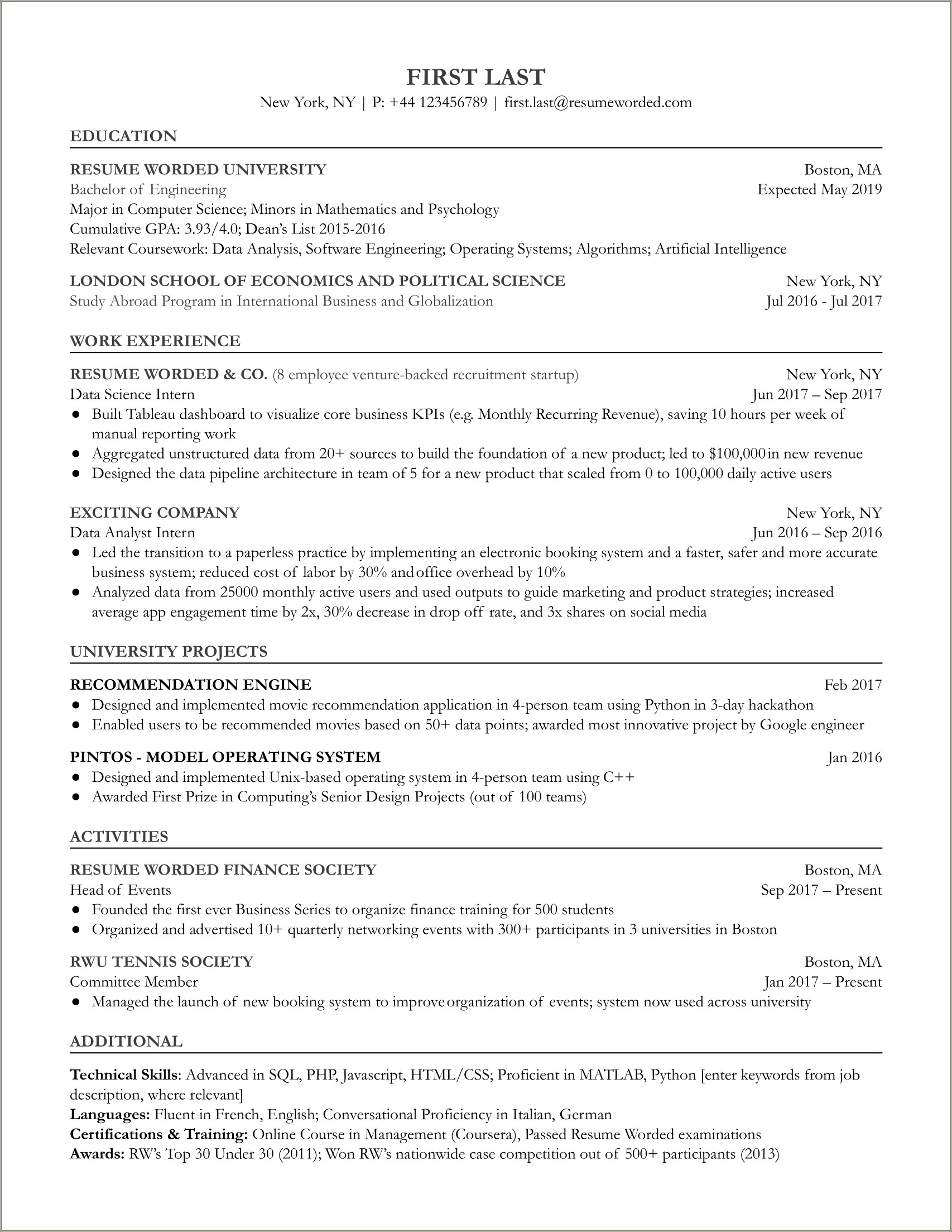 Sample Computer Science Resume For New Graduate