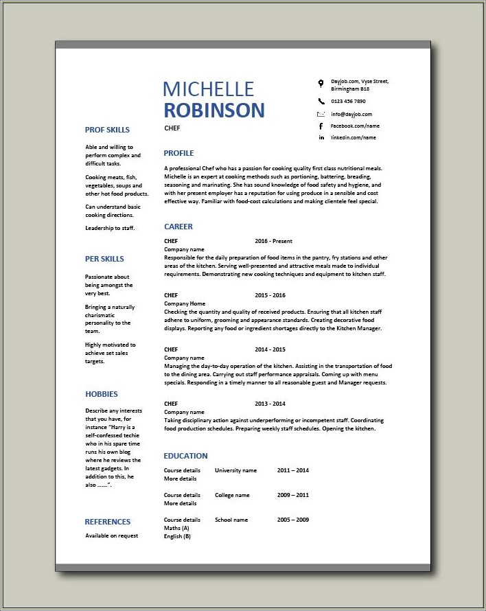 Sample Cover Letter For Cook Resume