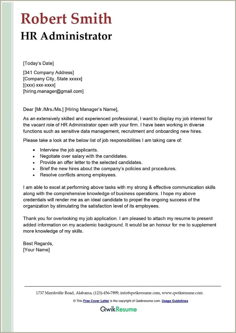 Sample Cover Letter For Resume To Recruiter