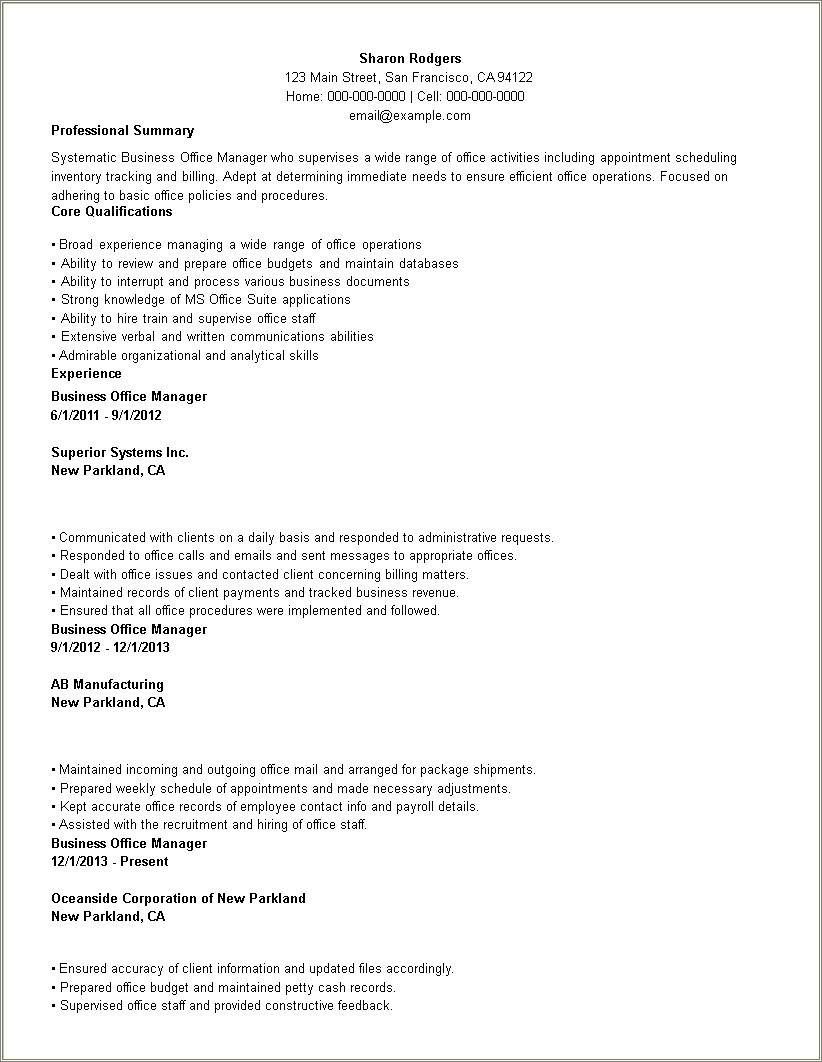 Sample Email For Office Manager With Resume