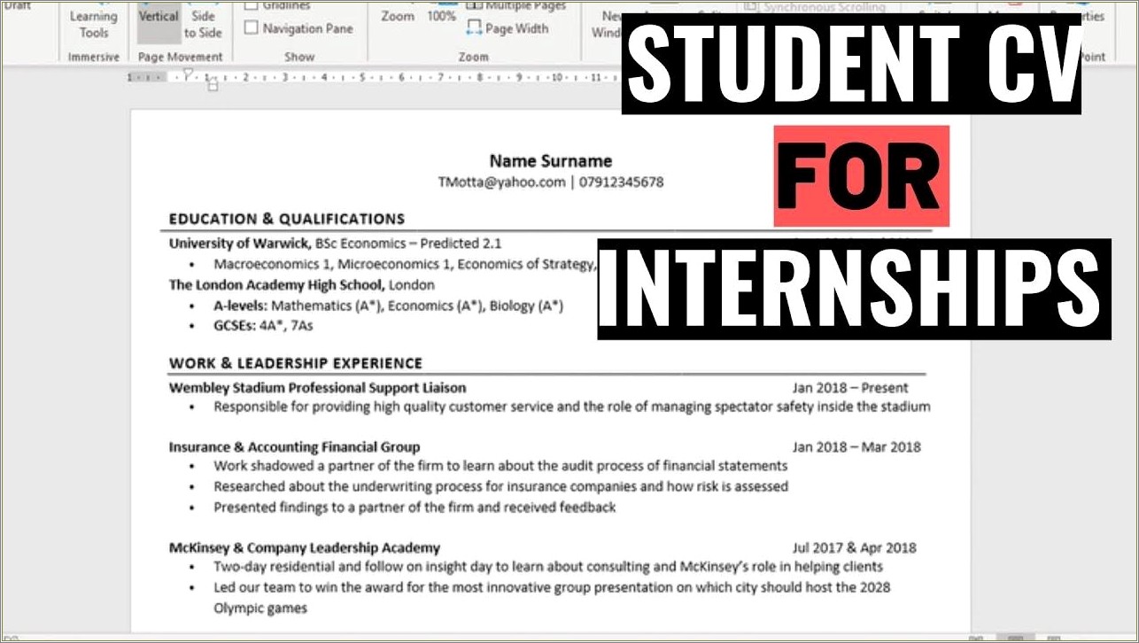 Sample Internship Resumes For Finance Students