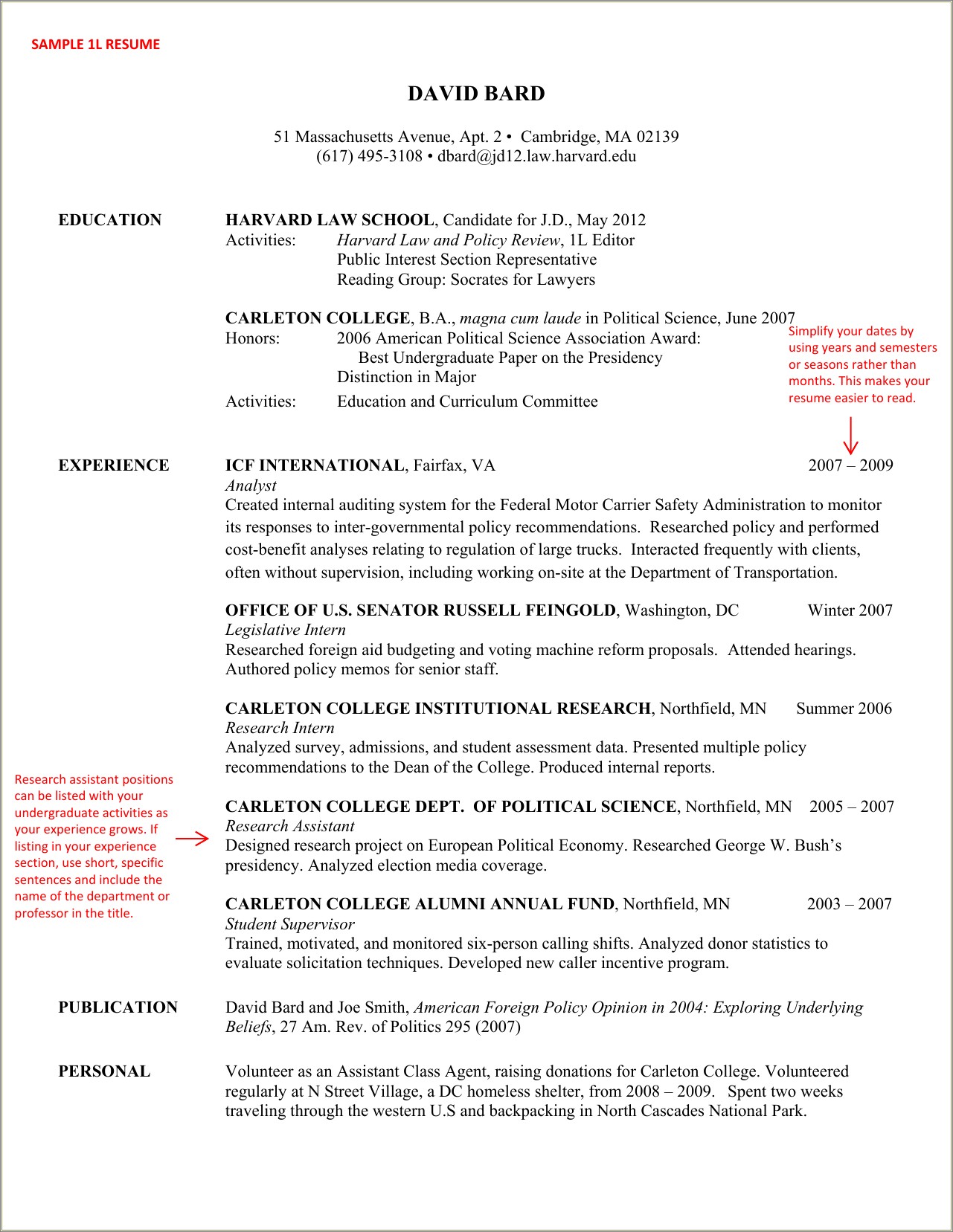 Sample Law School Resume For Admissions