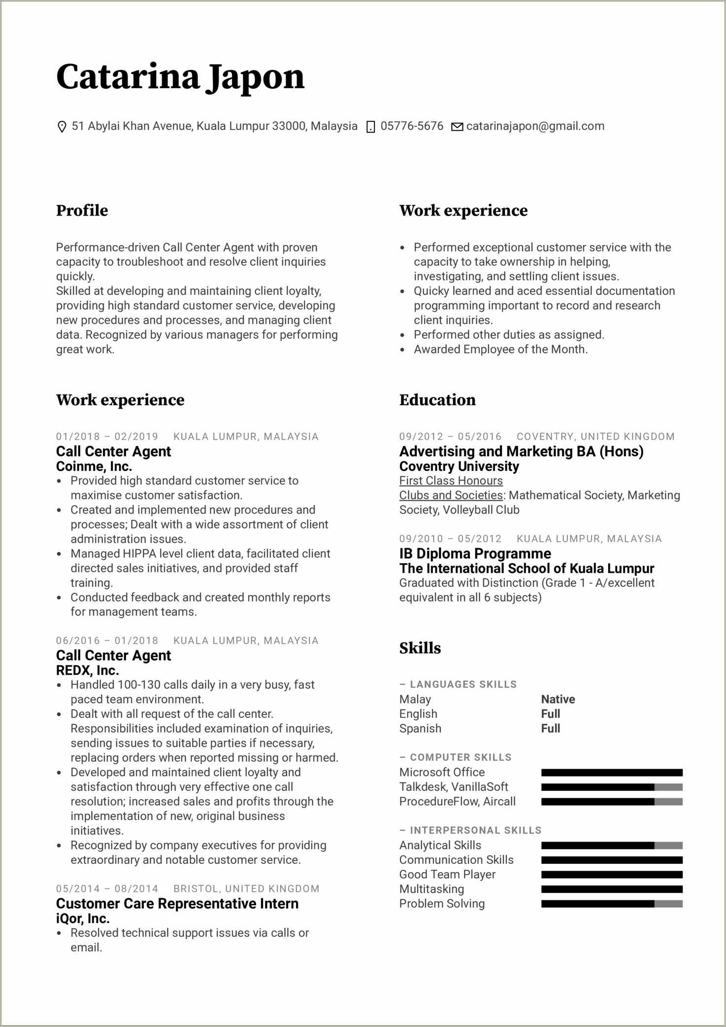 Sample Of An Itt Support Center Resume