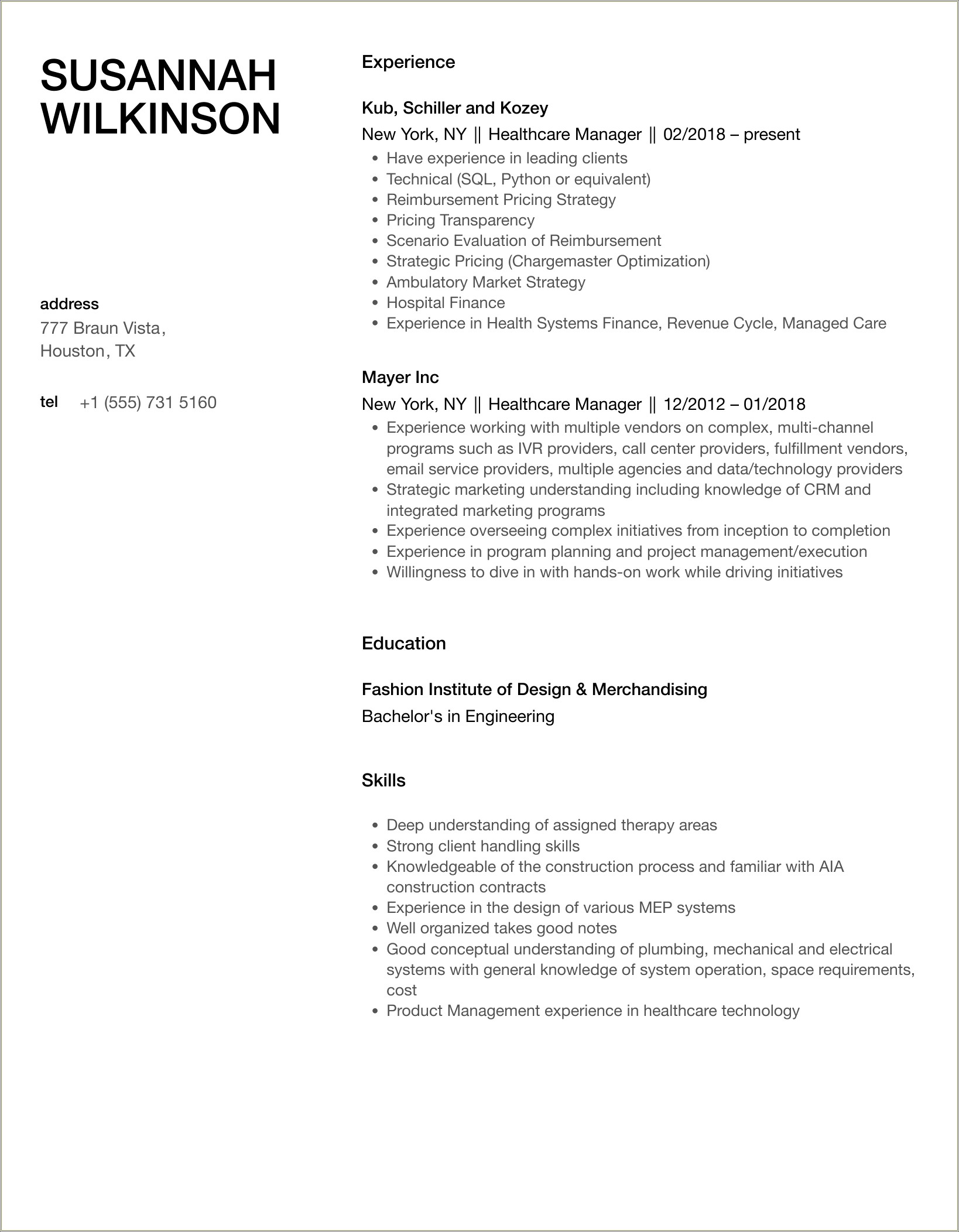 Sample Of Best Healthcare Manager Resume