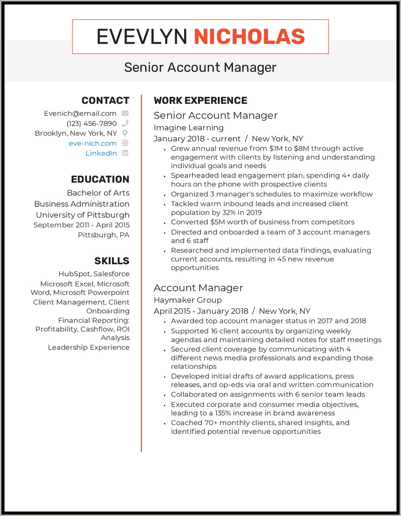 Sample Of Senior National Account Executive Resume