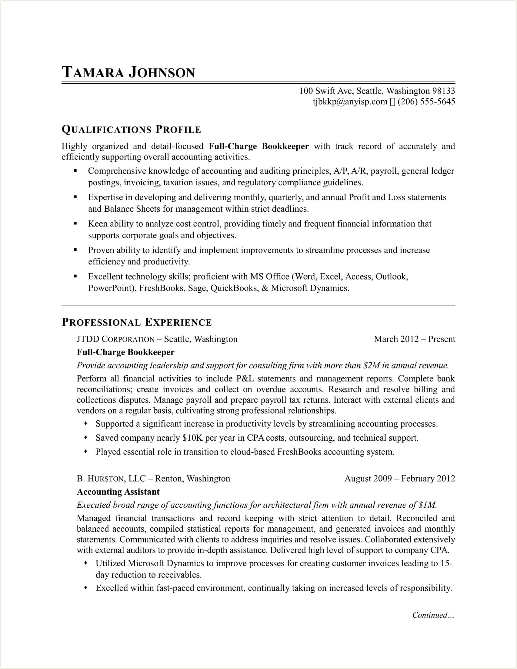 Sample Resume Accounting Promotion In The Same Company