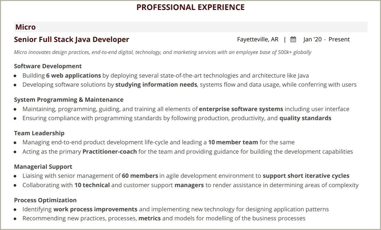 Sample Resume For 1 Year Experienced Java Developer