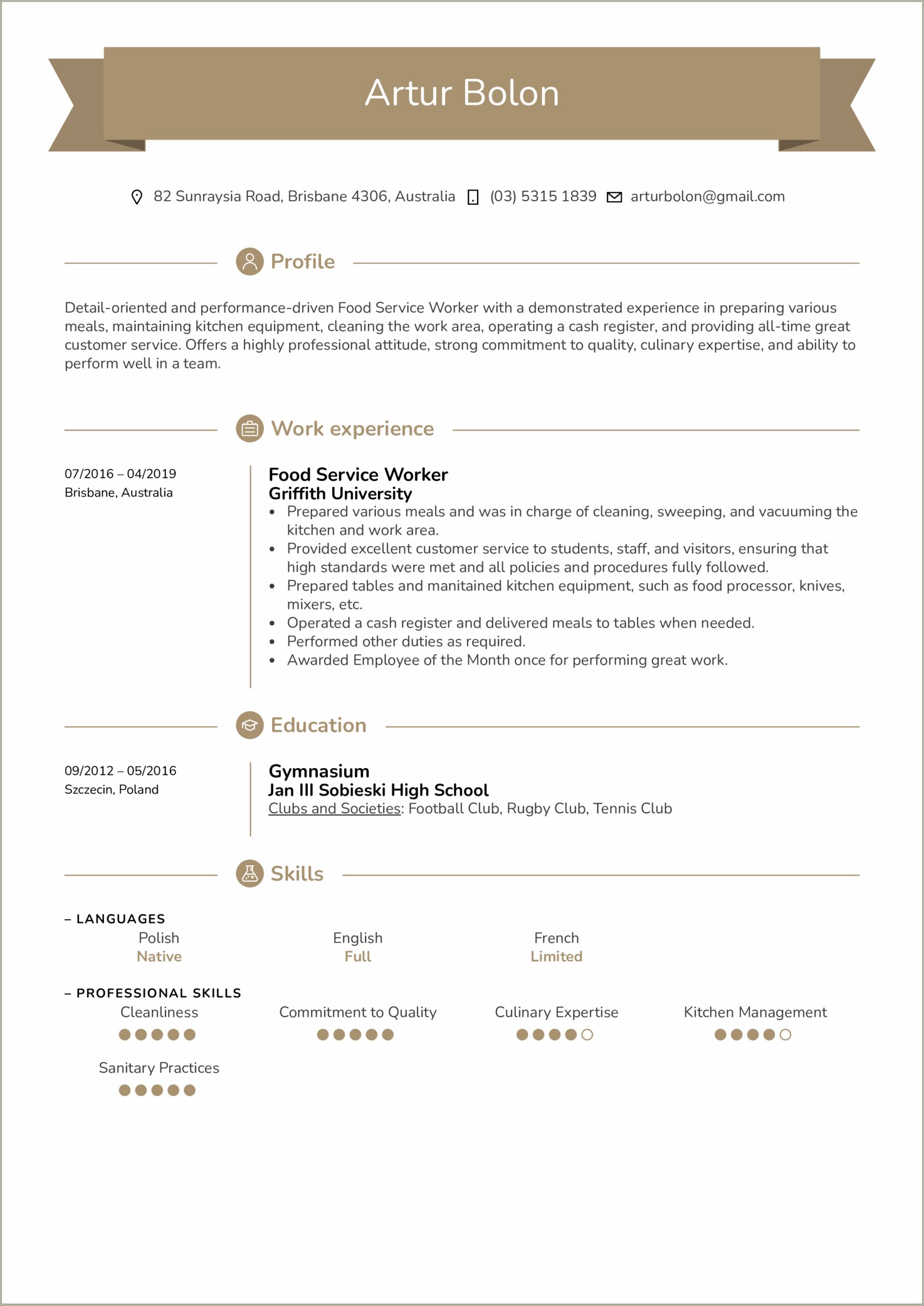 Sample Resume For A Cafe Worker