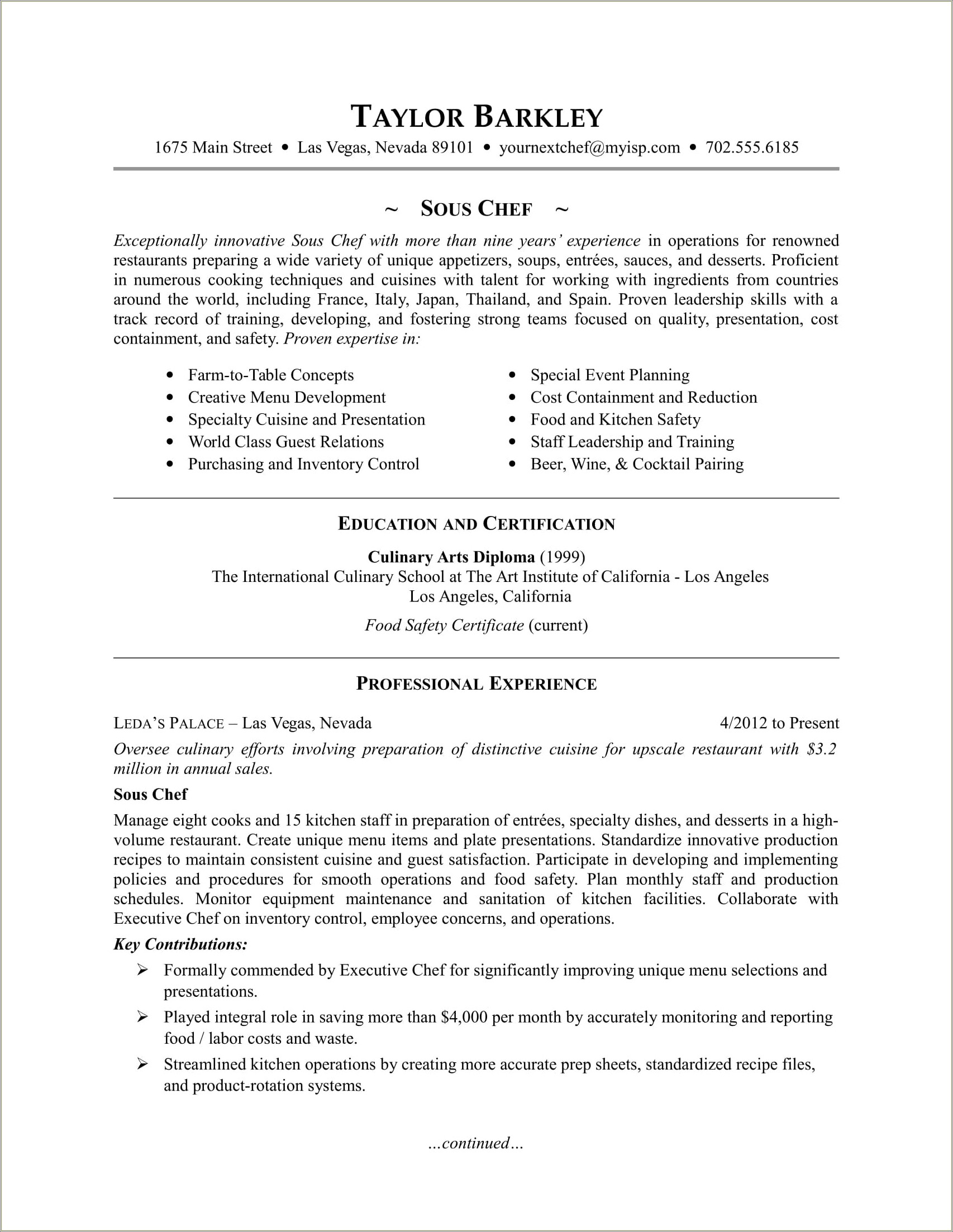 Sample Resume For A Prep Cook