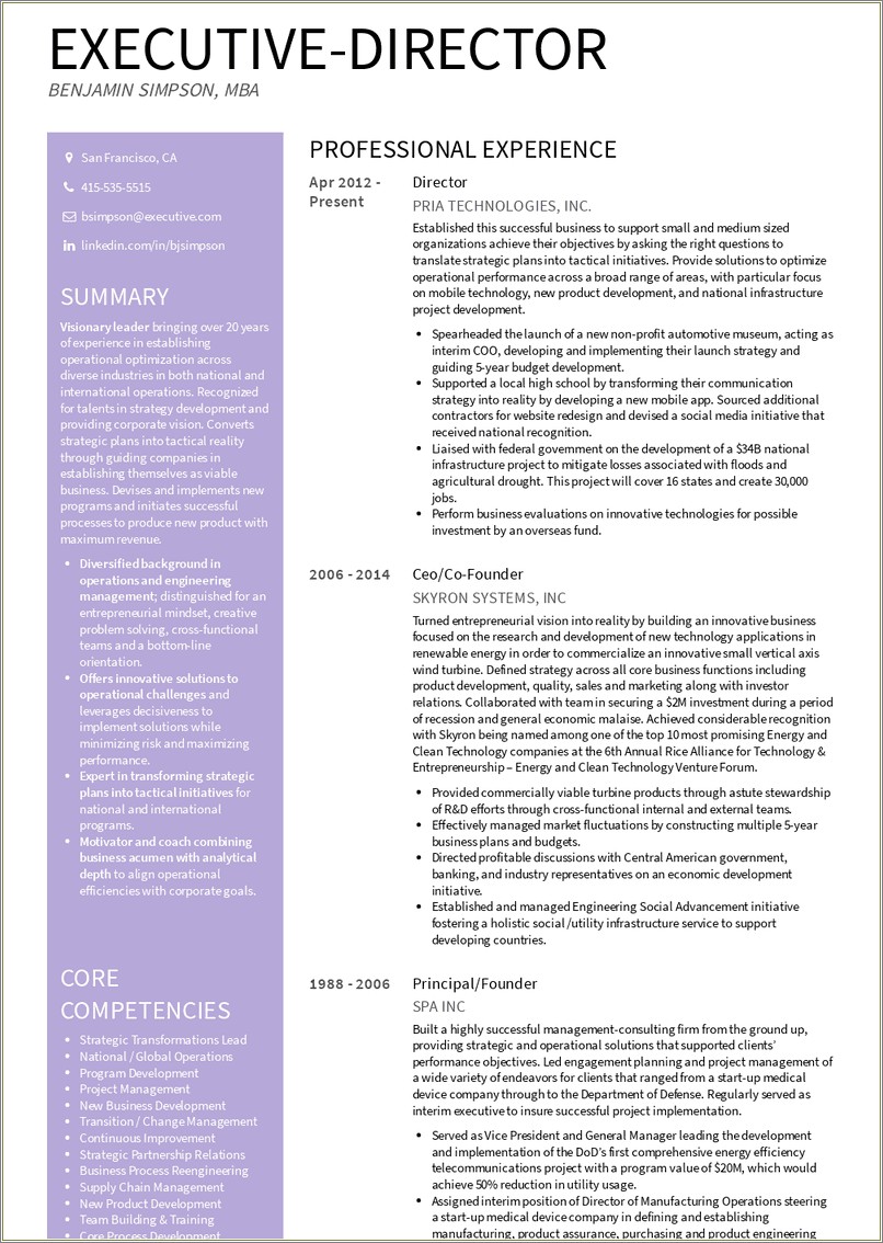 Sample Resume For An Executive Director