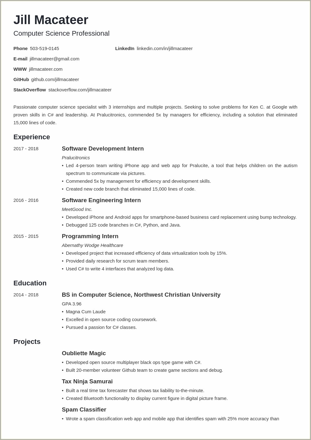 Sample Resume For Assistant Professor In Computer Science