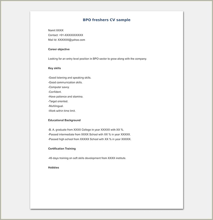 Sample Resume For Bpo Voice Process Experienced Pdf