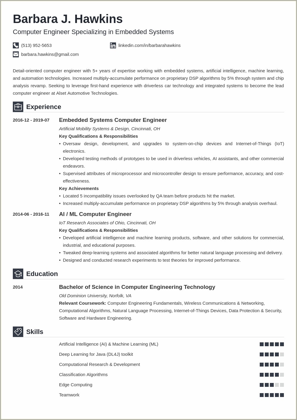Sample Resume For Computer Engineer With Experience