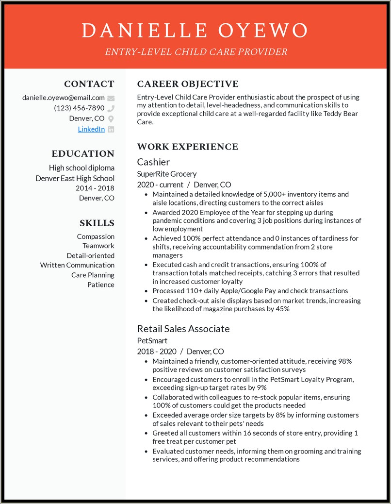 Sample Resume For Daycare Worker With No Experience