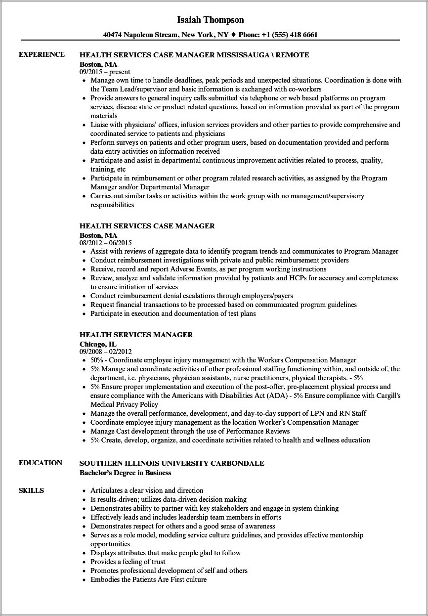 Sample Resume For Degree Healthcare Services Manager