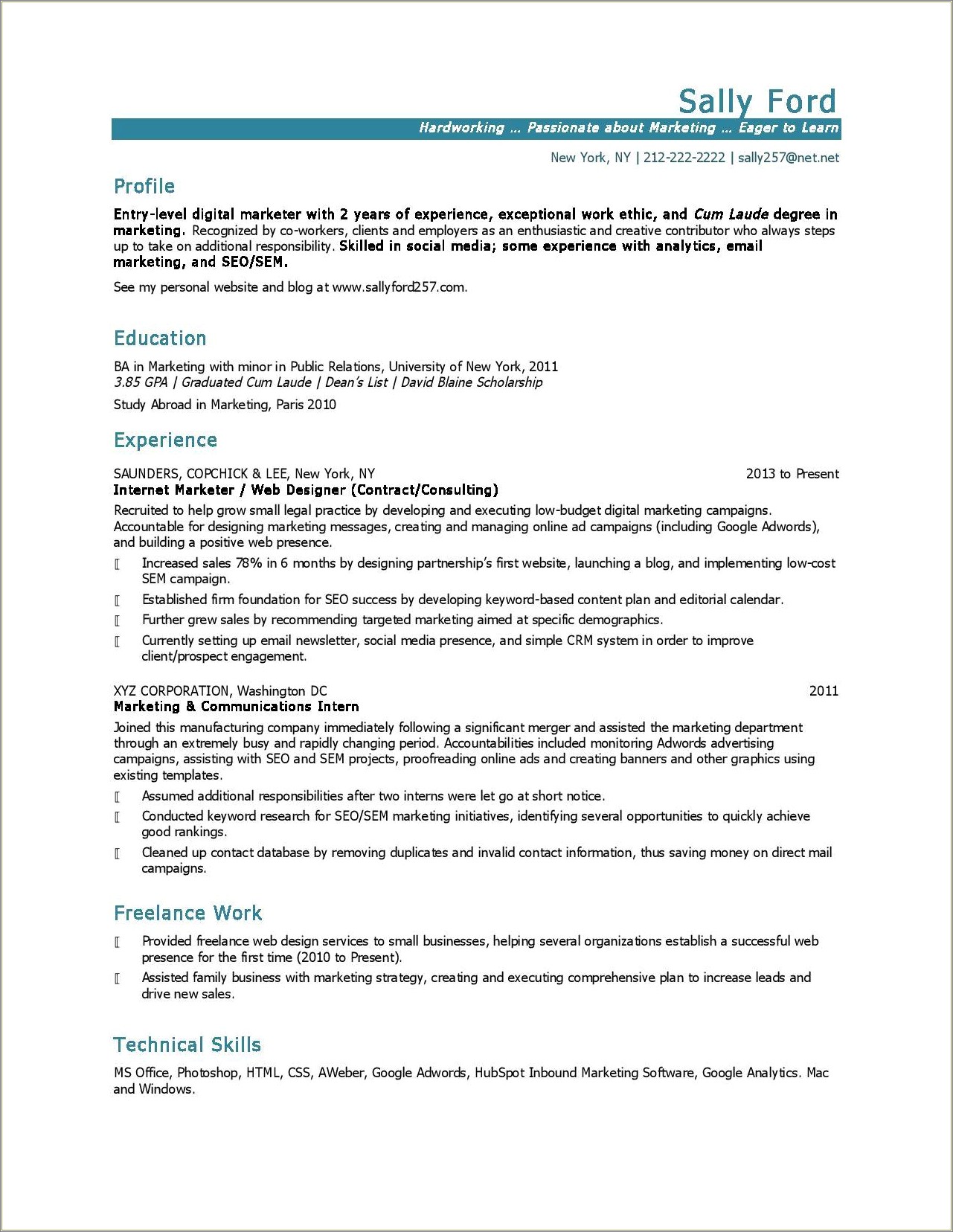 Sample Resume For Email Marketing Manager