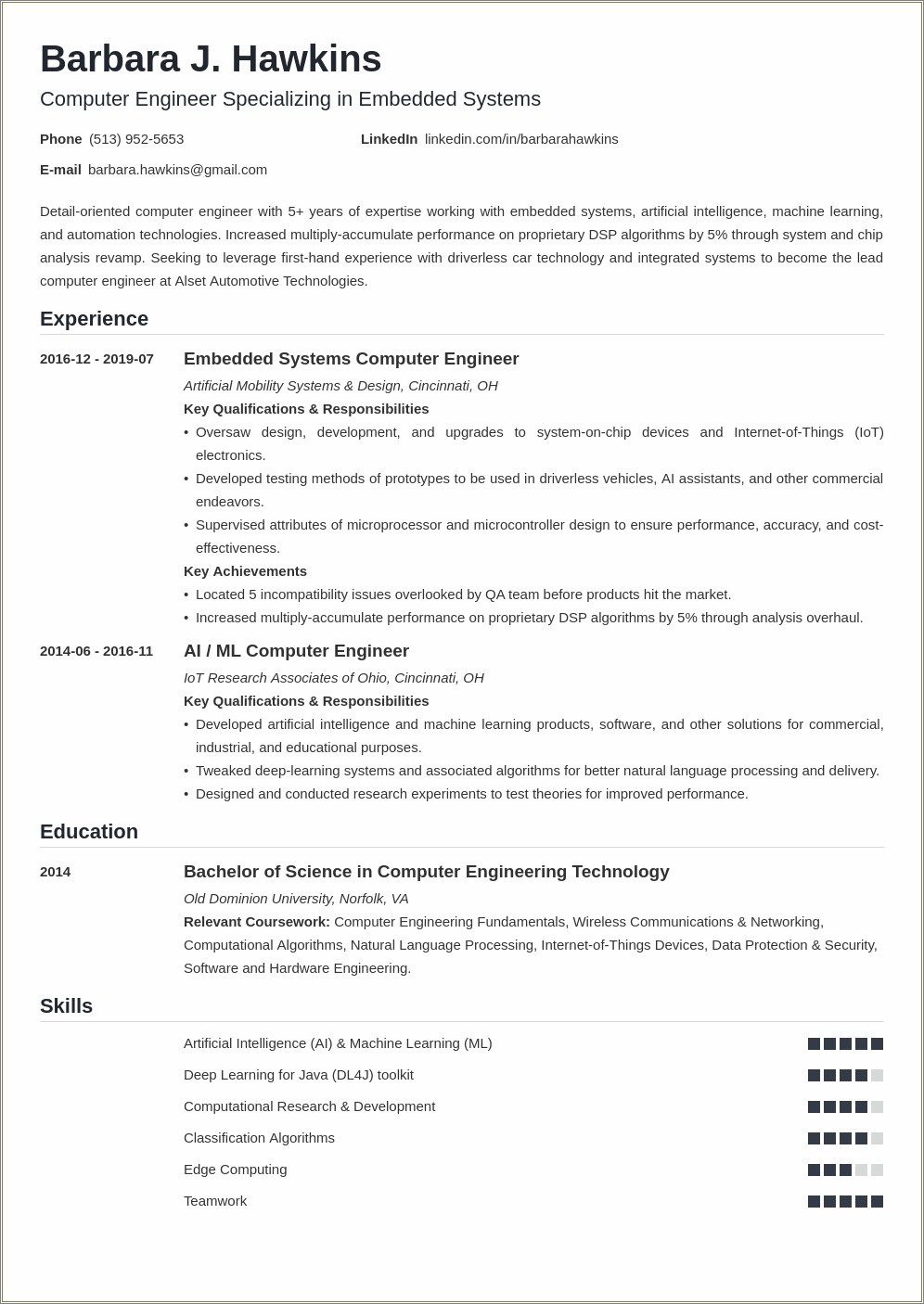 Sample Resume For Embedded System Engineer