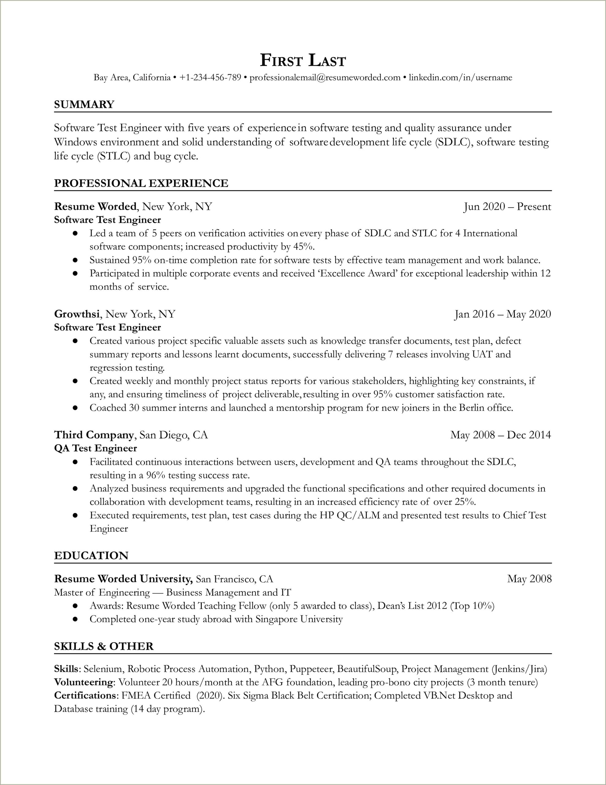 Sample Resume For Experienced Engineer Net