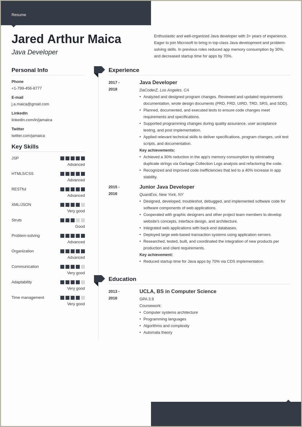 Sample Resume For Experienced Java J2ee Developer